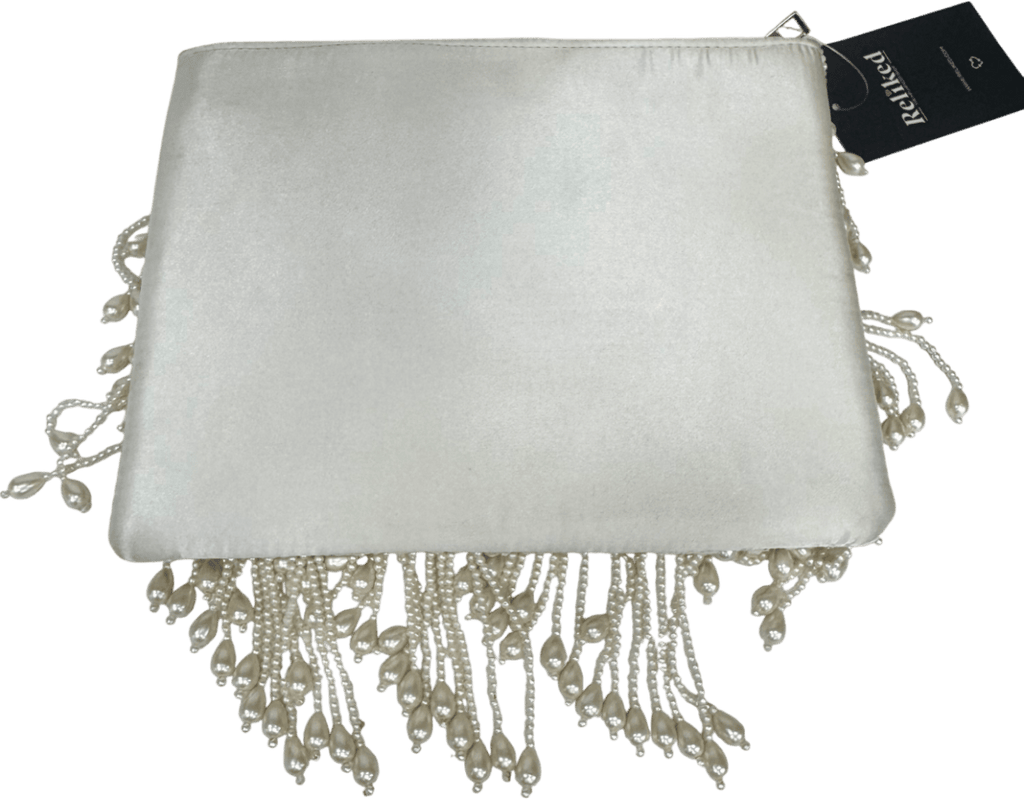 ASOS Cream Beaded Pearl Fringe Clutch Bag One Size - Reliked