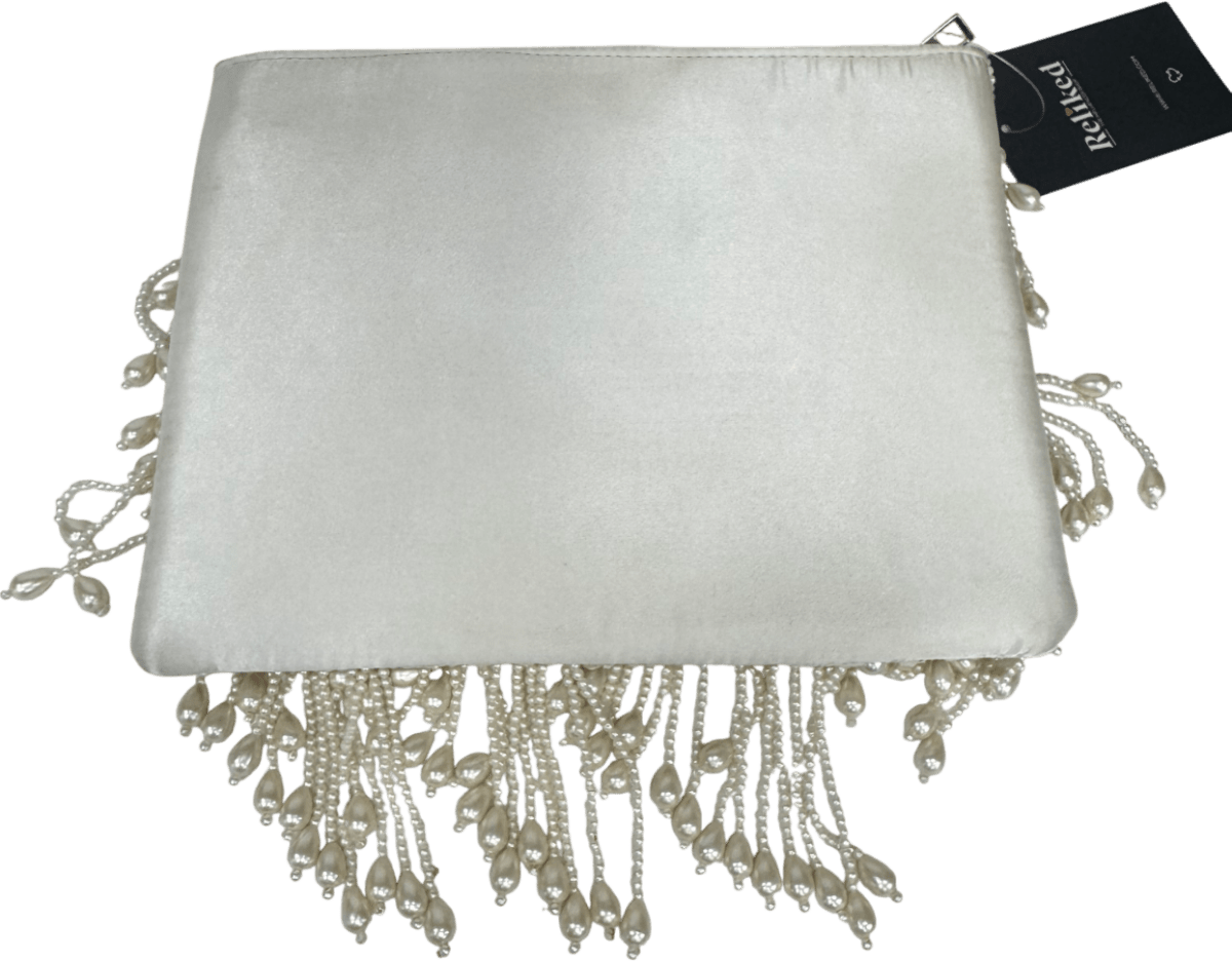 ASOS Cream Beaded Pearl Fringe Clutch Bag One Size - Reliked