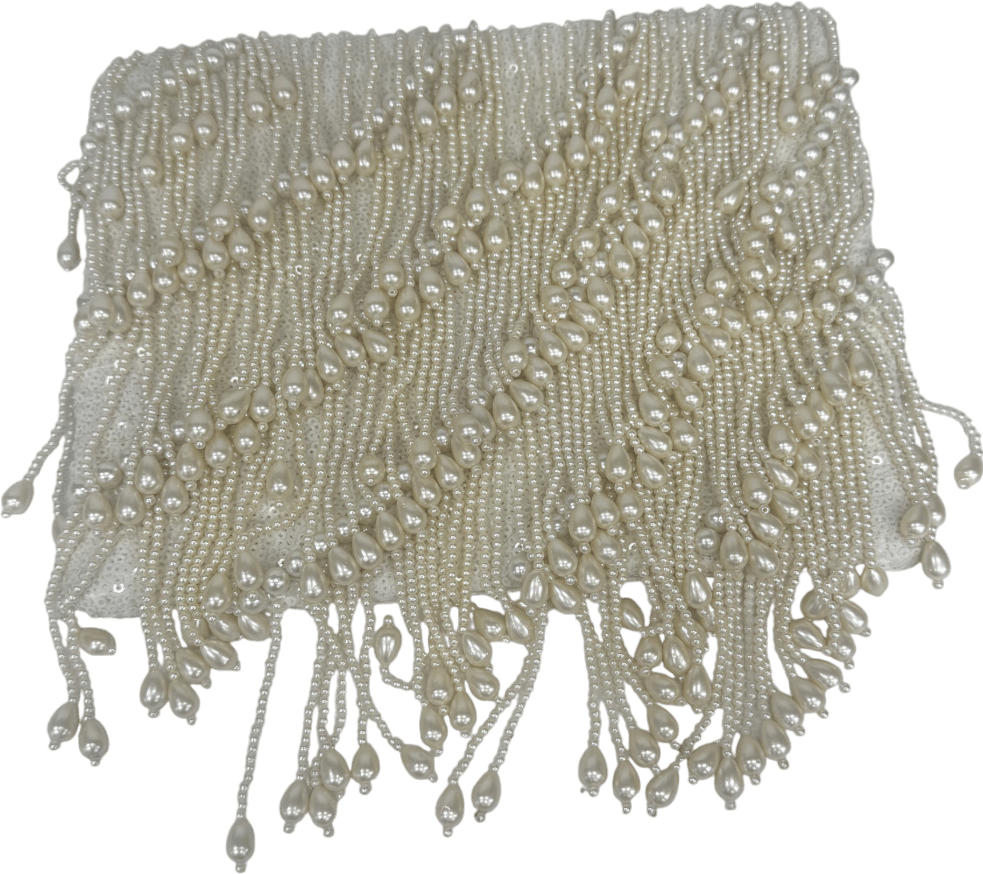 ASOS Cream Beaded Pearl Fringe Clutch Bag One Size - Reliked