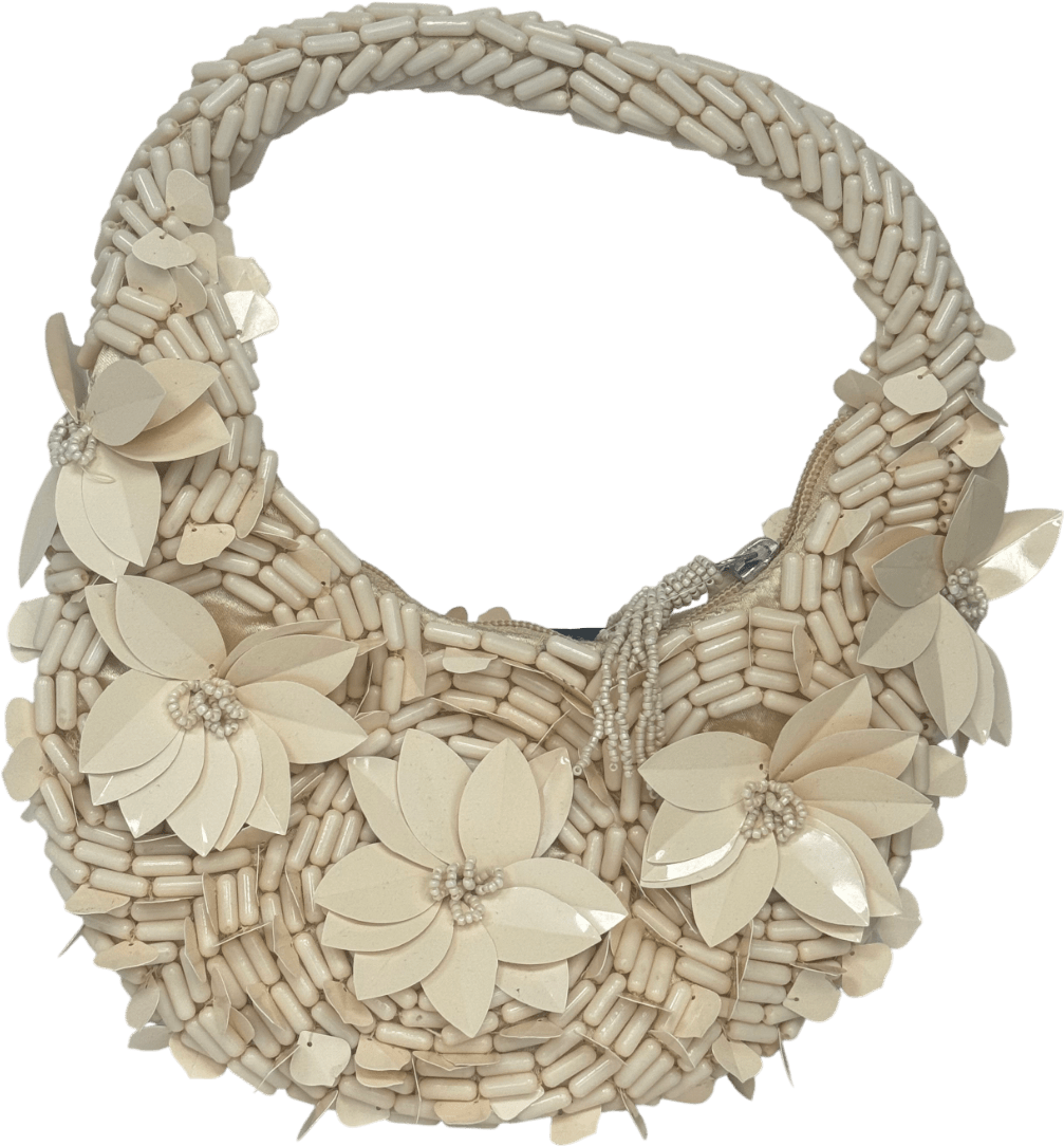 ASOS Cream Scoop Grab Shoulder Bag With 3d Flowers One Size - Reliked