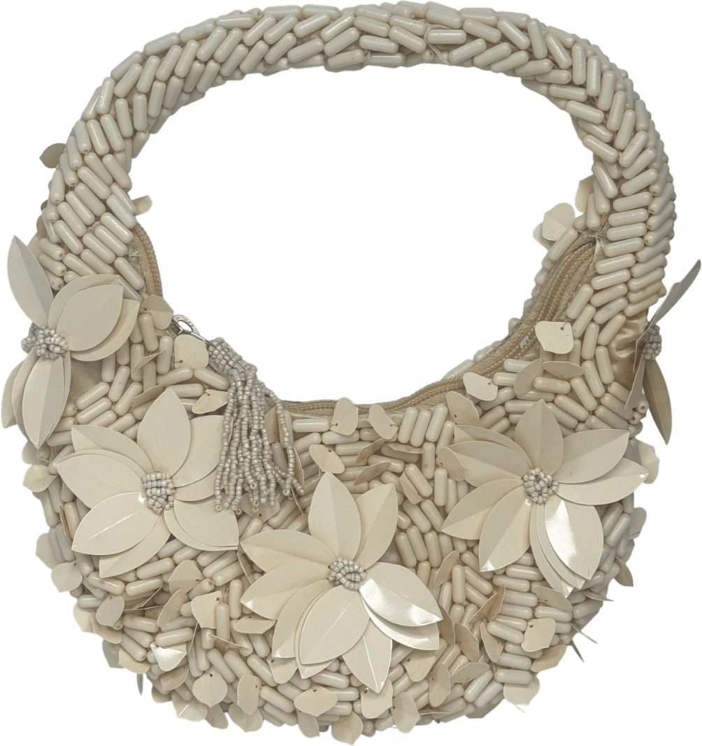 ASOS Cream Scoop Grab Shoulder Bag With 3d Flowers One Size - Reliked