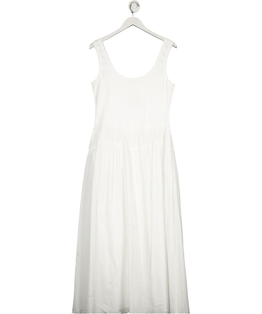 ASOS Curve Scoop Button Ribbed Bodice With Poplin Skirt Maxi Dress In White UK 16 - Reliked