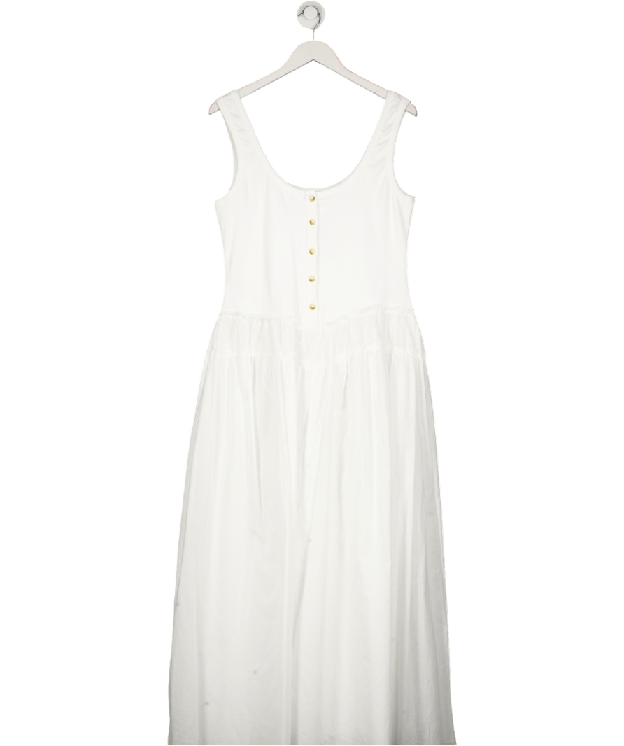 ASOS Curve Scoop Button Ribbed Bodice With Poplin Skirt Maxi Dress In White UK 16 - Reliked
