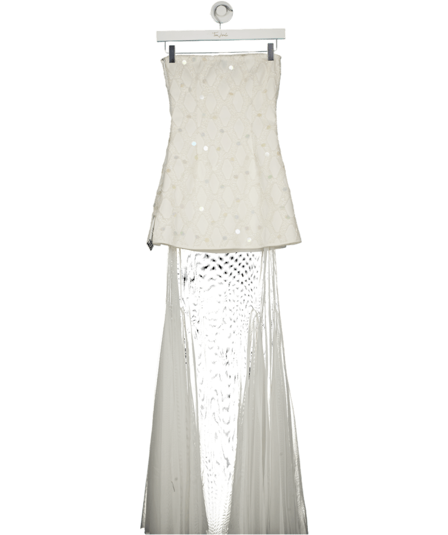 ASOS Cutwork Embellished Structured Maxi Dress With Sheer Full Skirt In White UK 8 - Reliked