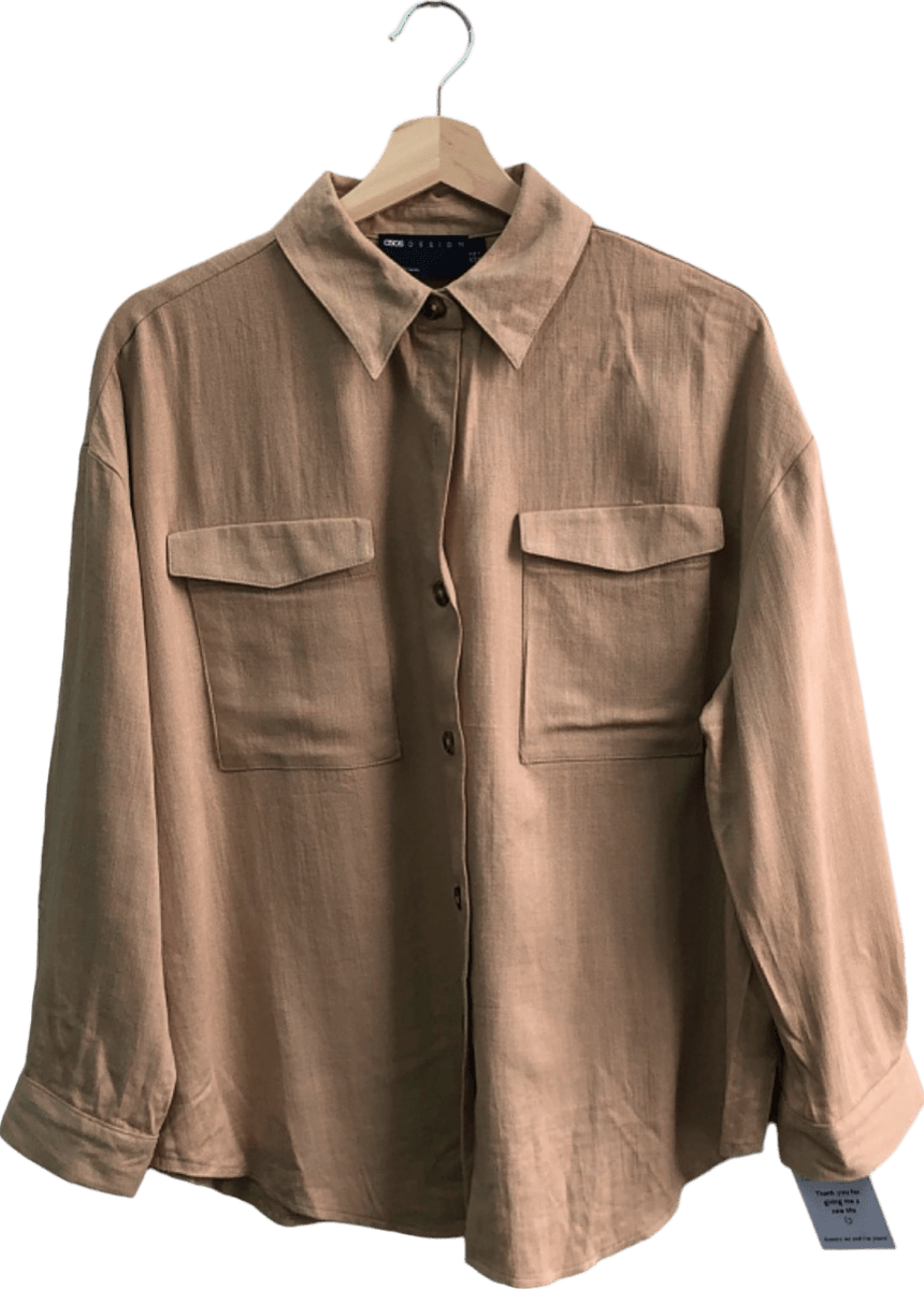 ASOS Design Beige Long Sleeve Shirt UK 10 - Reliked