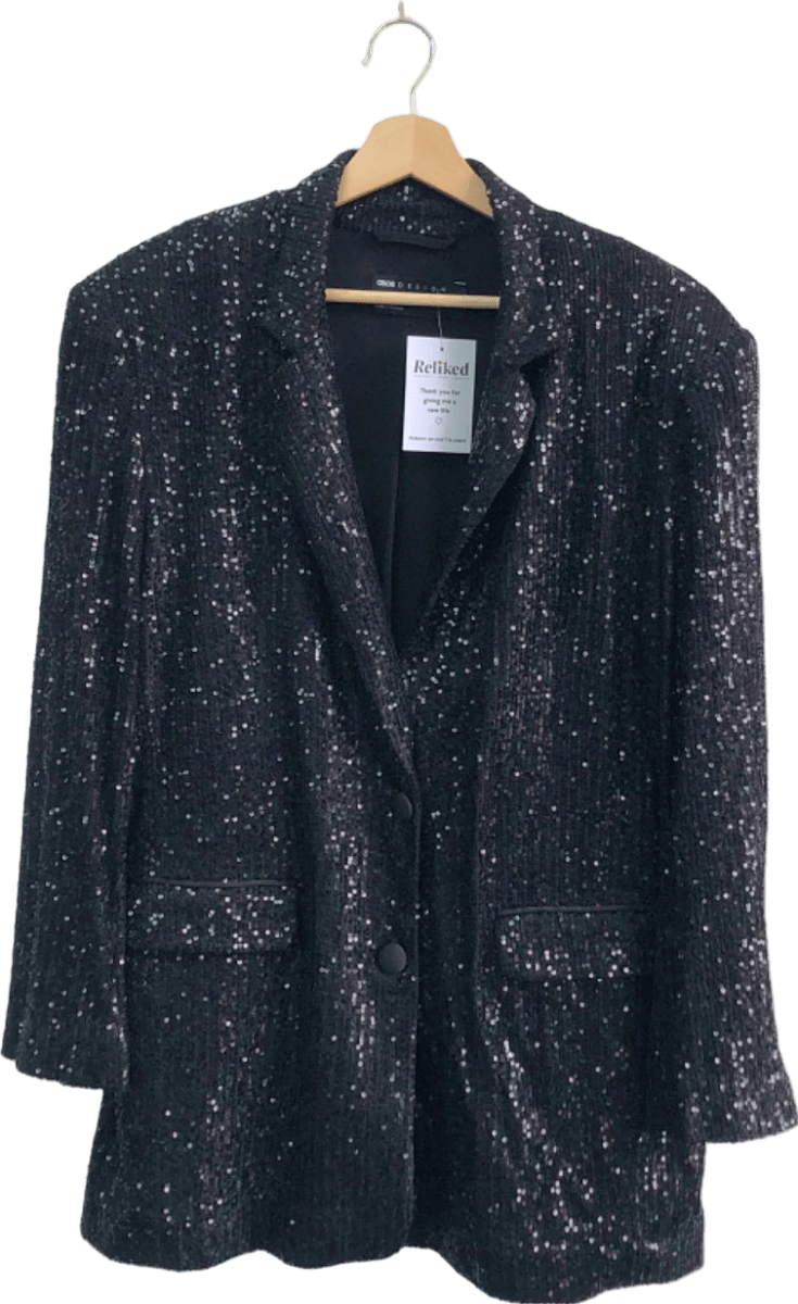 ASOS Design Black Sequin Blazer UK 8 - Reliked