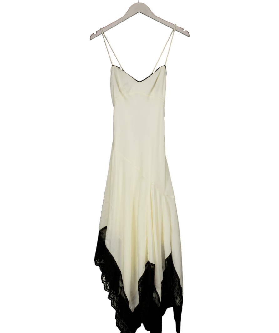ASOS Design Cami Cream Slip Dress With Black Contrast Lace And Hanky Hem UK 6 - Reliked