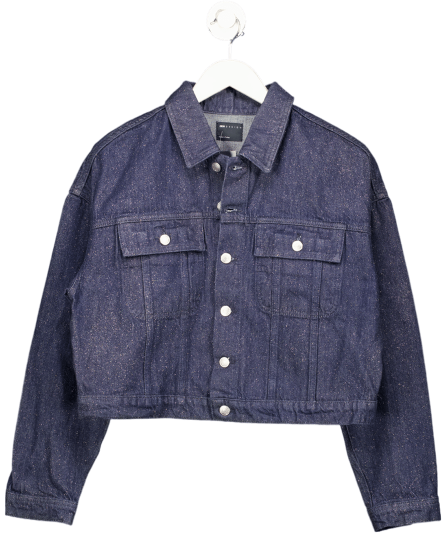 ASOS Design Denim Western Jacket With Glitter In Blue UK S - Reliked