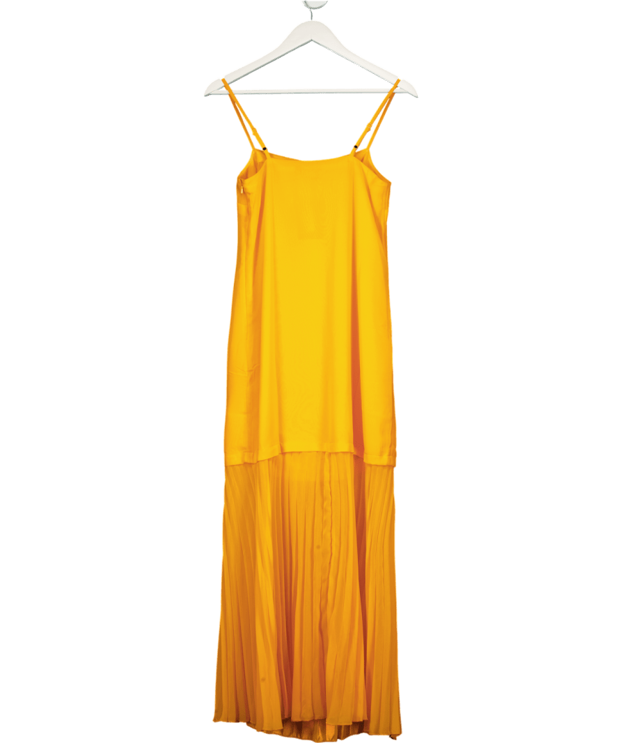 ASOS Design Dropped Waist Pleated Skirt Cami Midi Dress In Orange UK 6 - Reliked