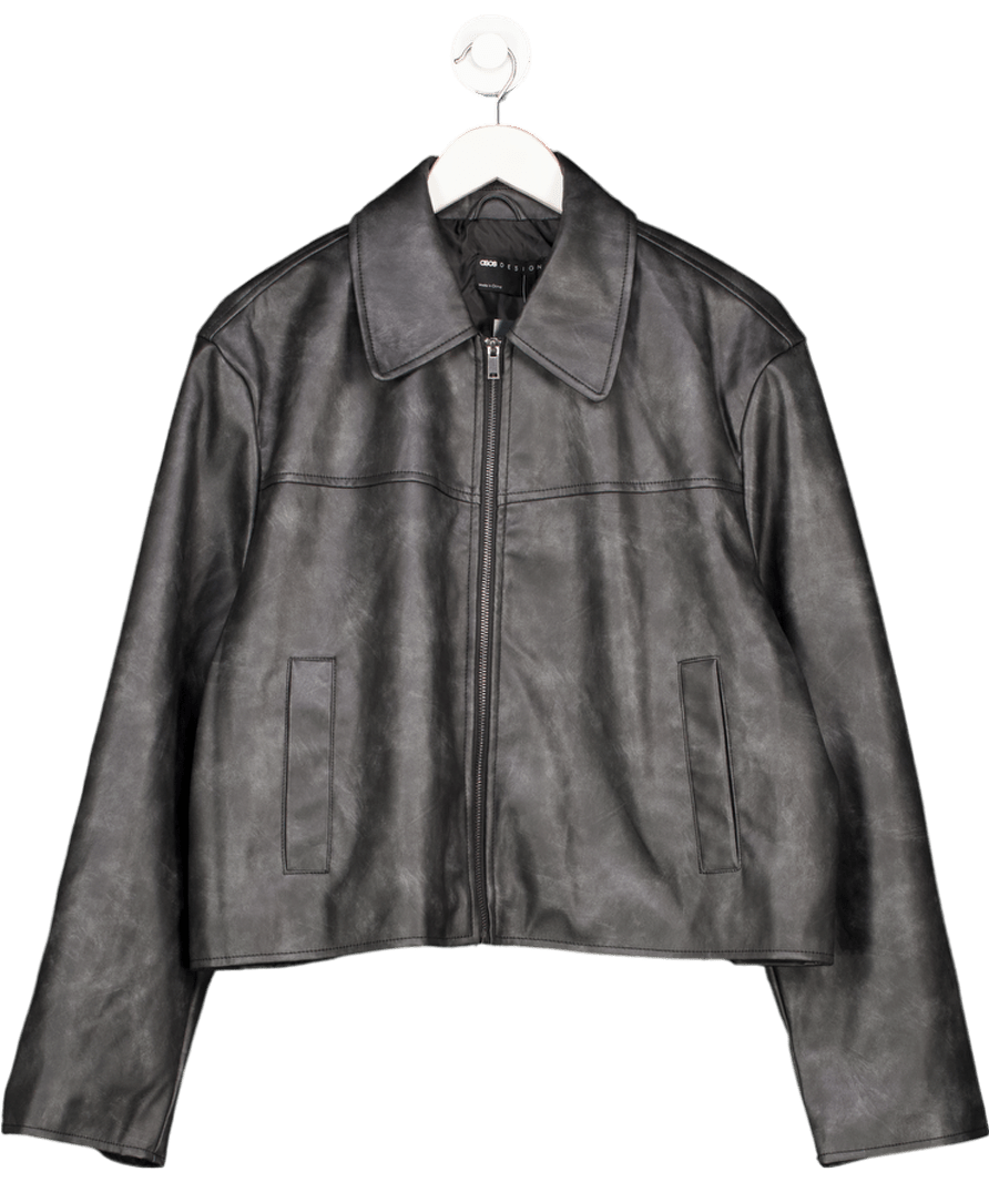 ASOS Design Grey Faux Leather Zip Jacket UK L - Reliked