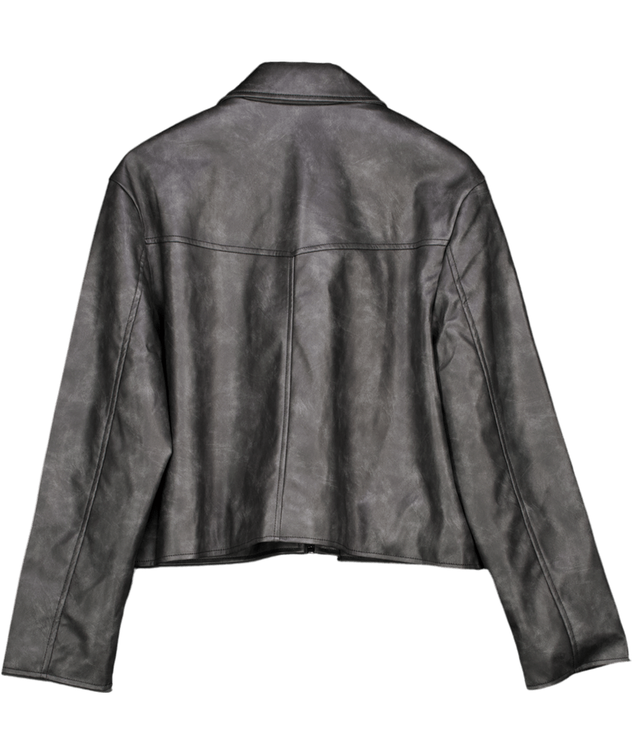 ASOS Design Grey Faux Leather Zip Jacket UK L - Reliked