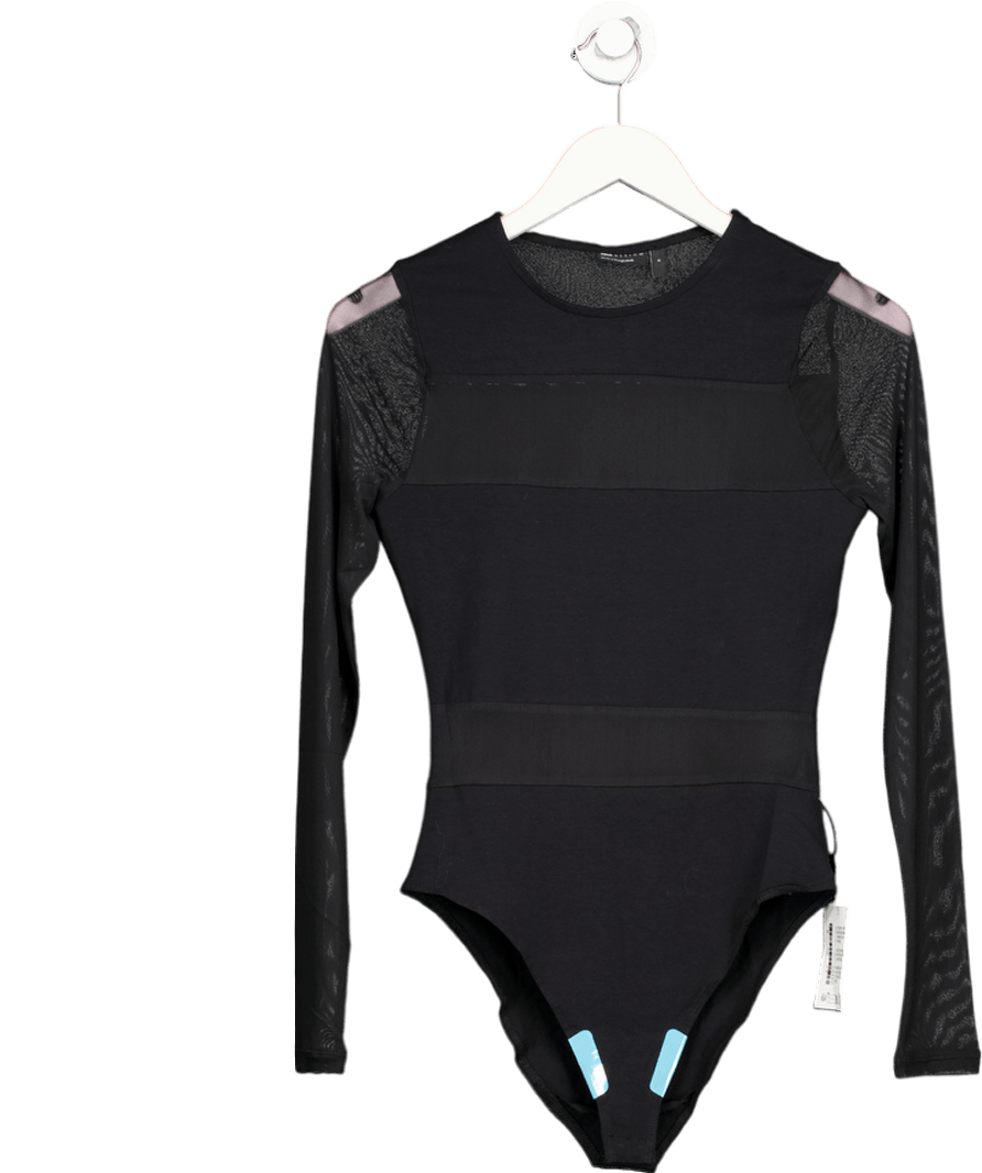 ASOS Design Mesh Mix Panel Long Sleeve Bodysuit In Black UK S - Reliked