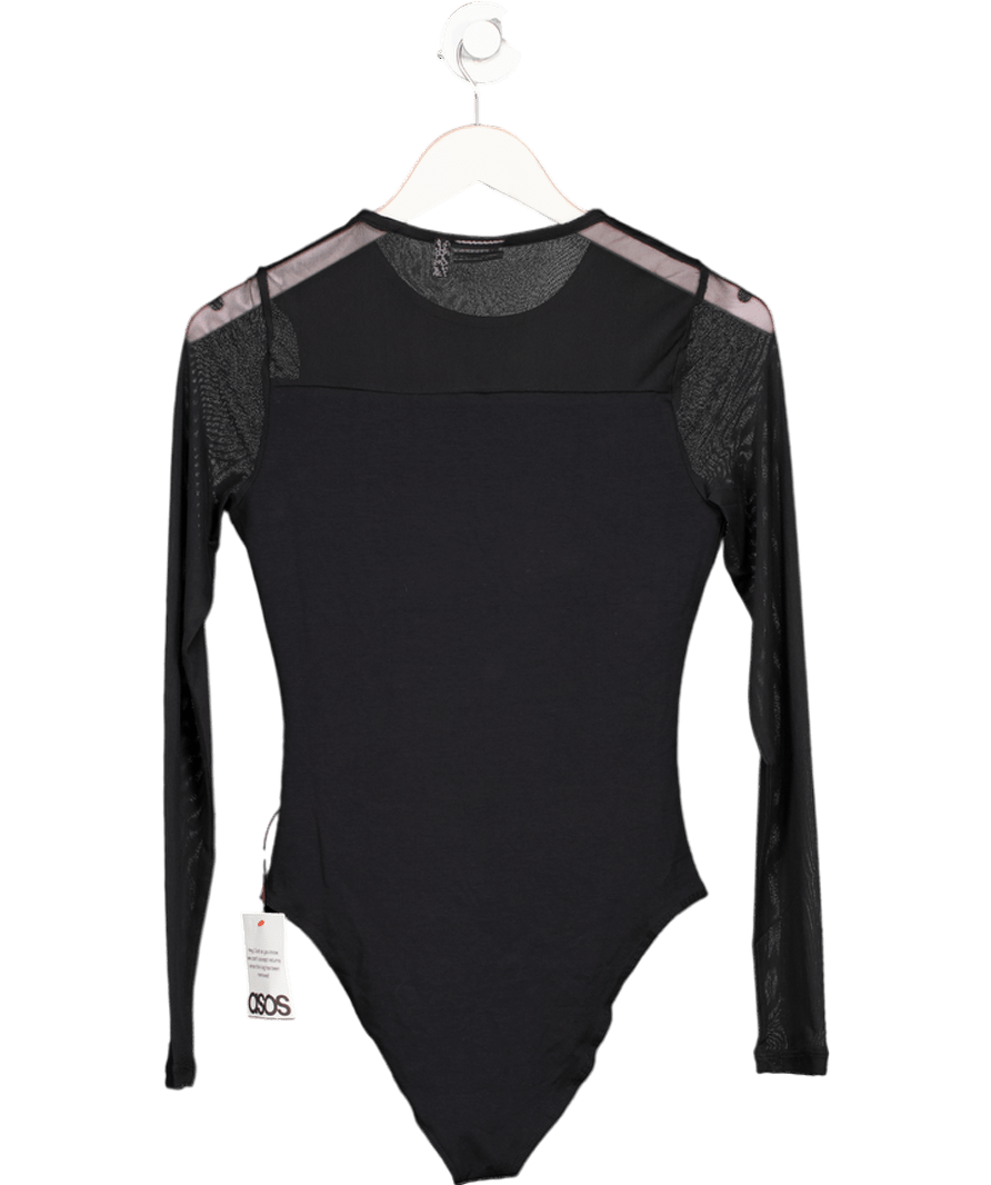 ASOS Design Mesh Mix Panel Long Sleeve Bodysuit In Black UK S - Reliked