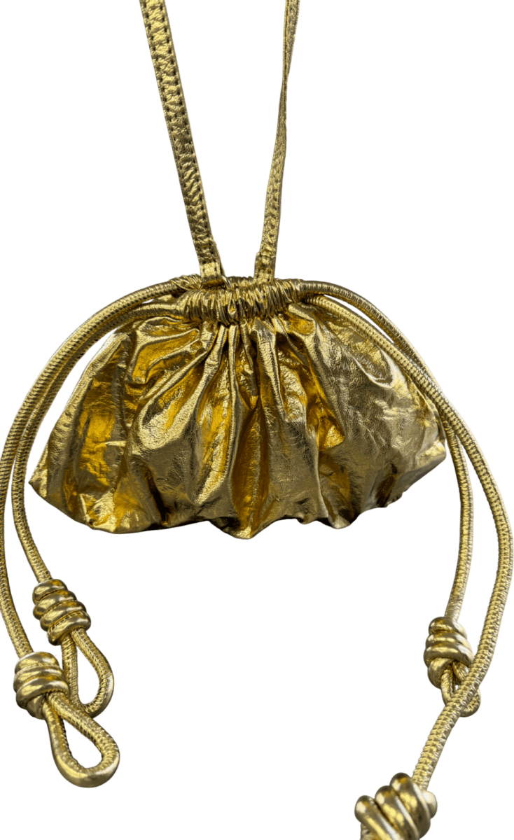 ASOS Design Mini Metallic Drawstring Clutch With Shoulder Strap In Yellow Gold - Reliked