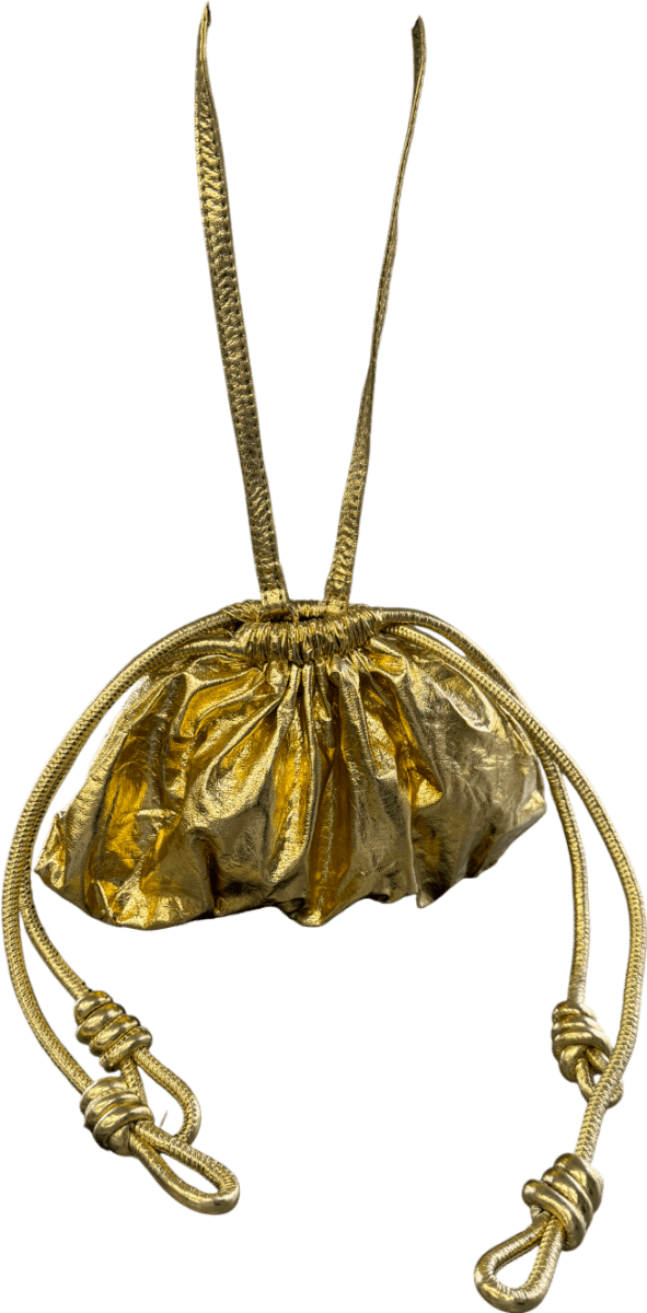 ASOS Design Mini Metallic Drawstring Clutch With Shoulder Strap In Yellow Gold - Reliked