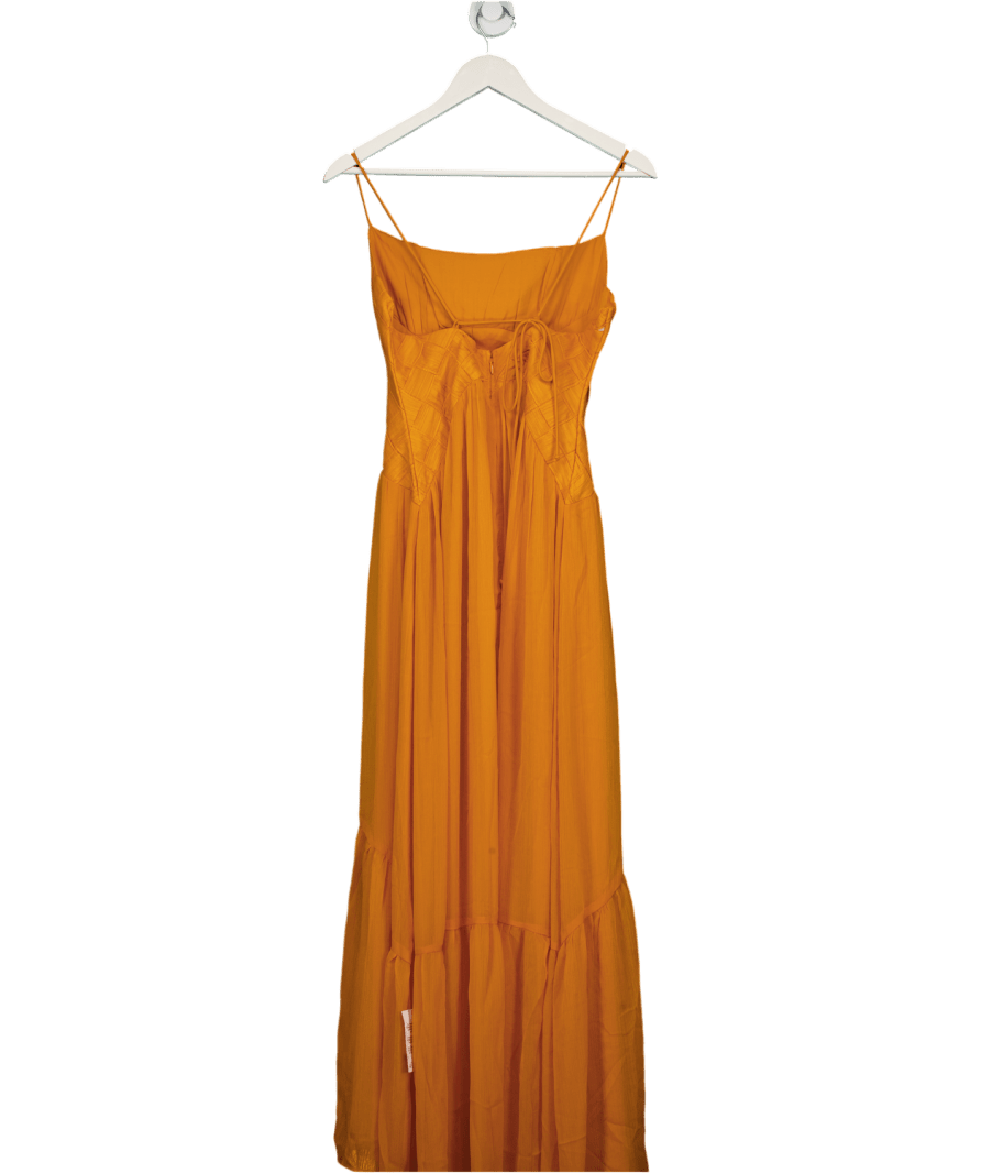 ASOS Design Ruched Bust Cami Maxi Dress With Lattice Waist Detail In Orange UK 8 - Reliked