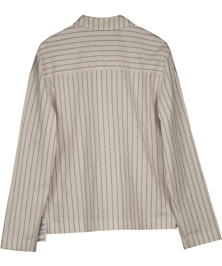 ASOS Design Smart Cotton Blend Harrington Jacket In Cream Pinstripe UK M - Reliked