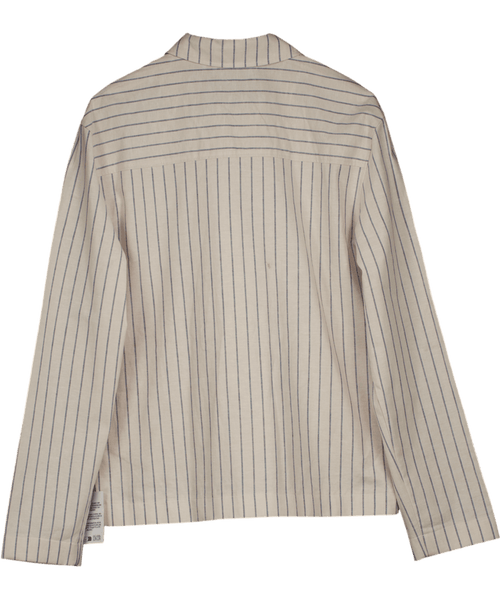ASOS Design Smart Cotton Blend Harrington Jacket In Cream Pinstripe UK M - Reliked