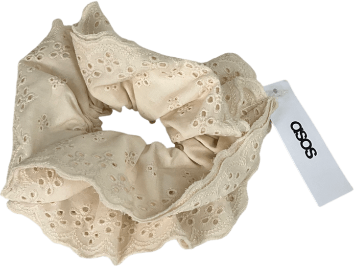 ASOS Designb London Broderie Hair Scrunchie In Cream One Size - Reliked
