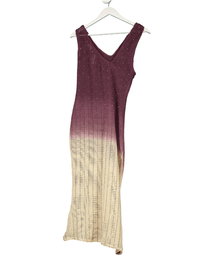 ASOS Diamante Embellished Crochet Slash Shoulder Midi Dress In Pink Ombre Print UK 6 - Reliked