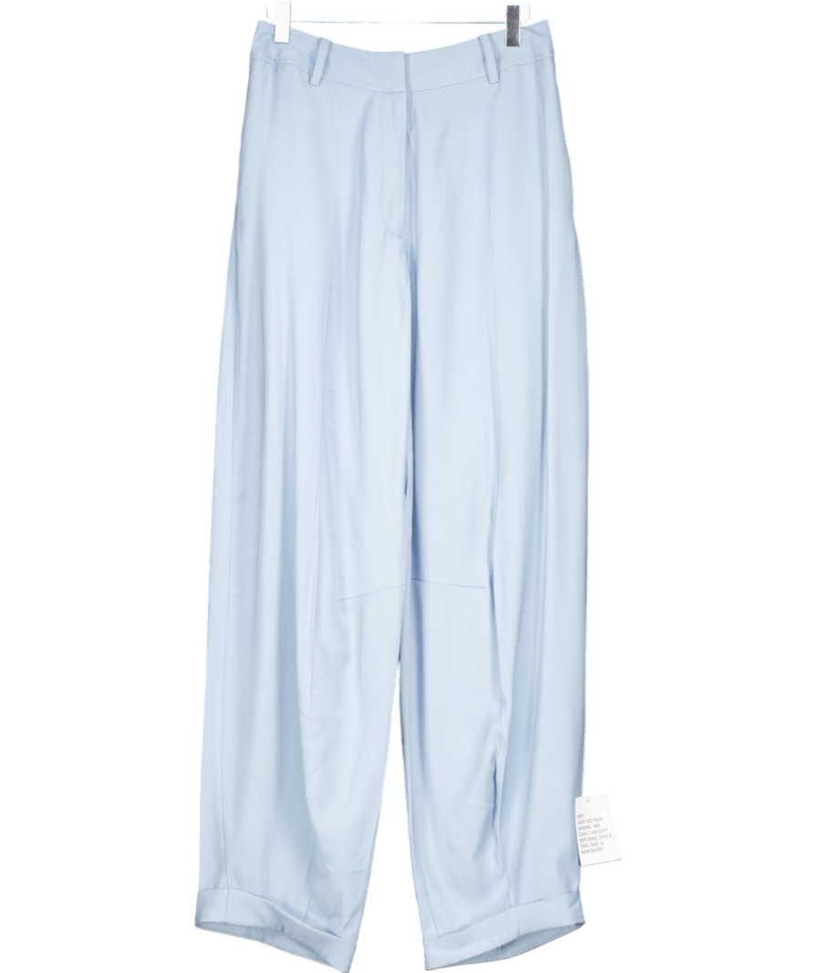 ASOS Dusty Blue Viscose Blend Tapered Trousers With Turn Ups UK 8 - Reliked