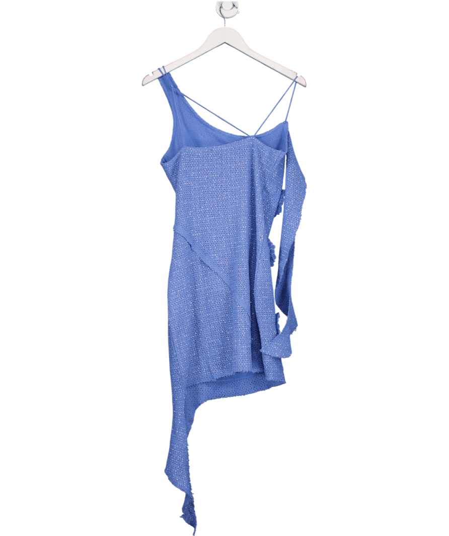 ASOS Embellished Floral Crochet Drapey Strappy Mini Dress In Bright Blue UK 8 - Reliked