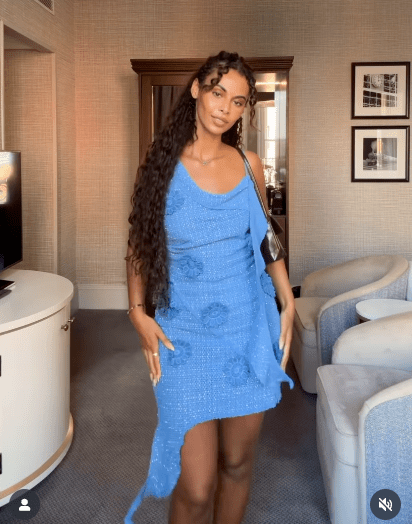 ASOS Embellished Floral Crochet Drapey Strappy Mini Dress In Bright Blue UK 8 - Reliked