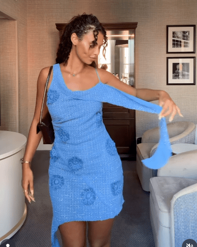 ASOS Embellished Floral Crochet Drapey Strappy Mini Dress In Bright Blue UK 8 - Reliked