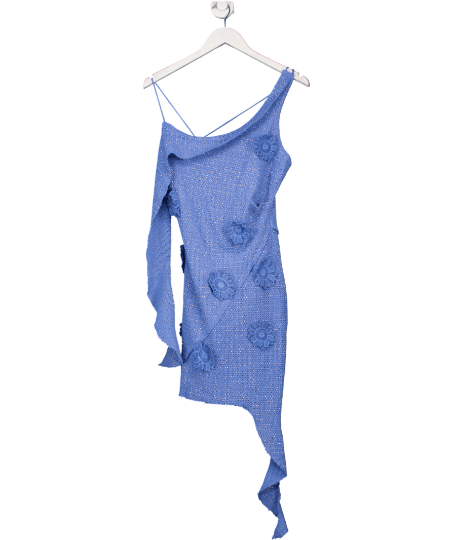 ASOS Embellished Floral Crochet Drapey Strappy Mini Dress In Bright Blue UK 8 - Reliked