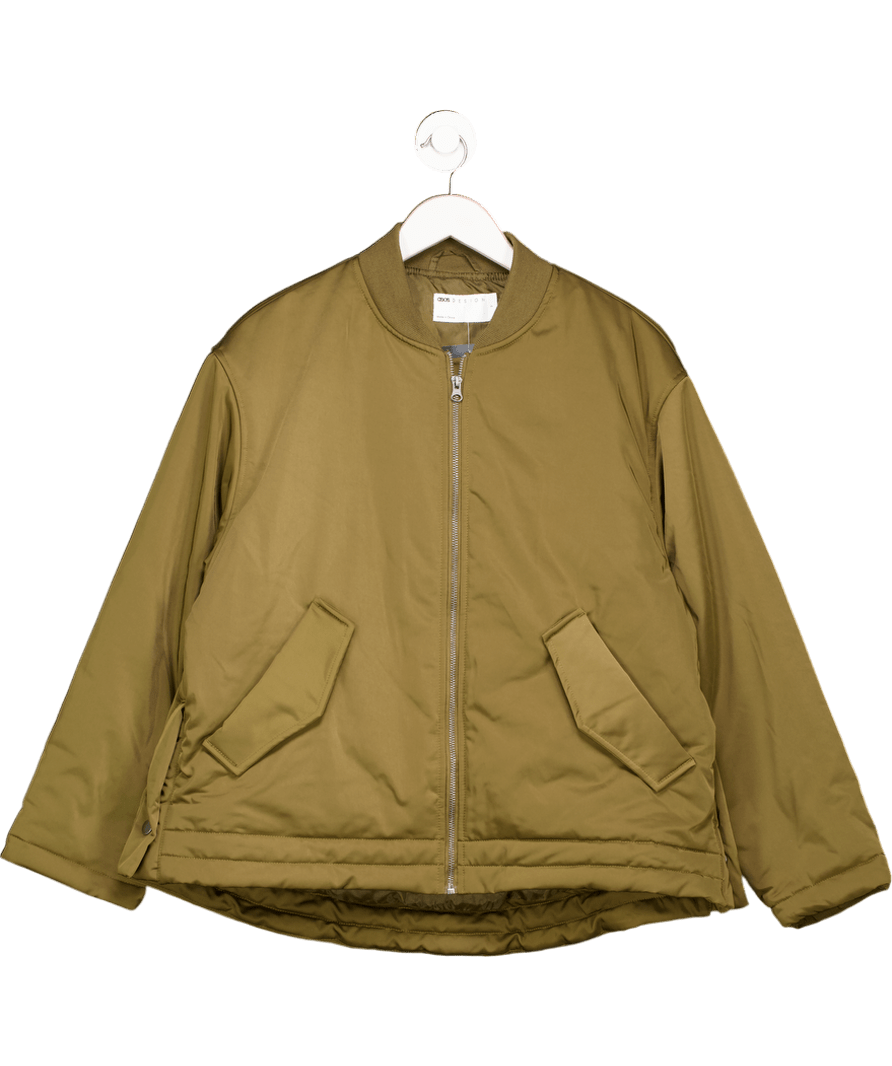 ASOS Green Design Oversized Bomber Jacket In Khaki UK S - Reliked