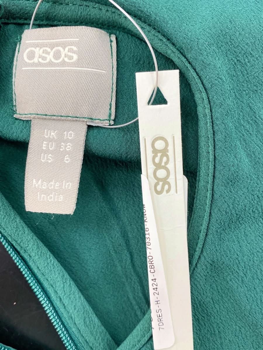 ASOS Green Long Sleeve Dress with Peter Pan Collar UK 10 - Reliked