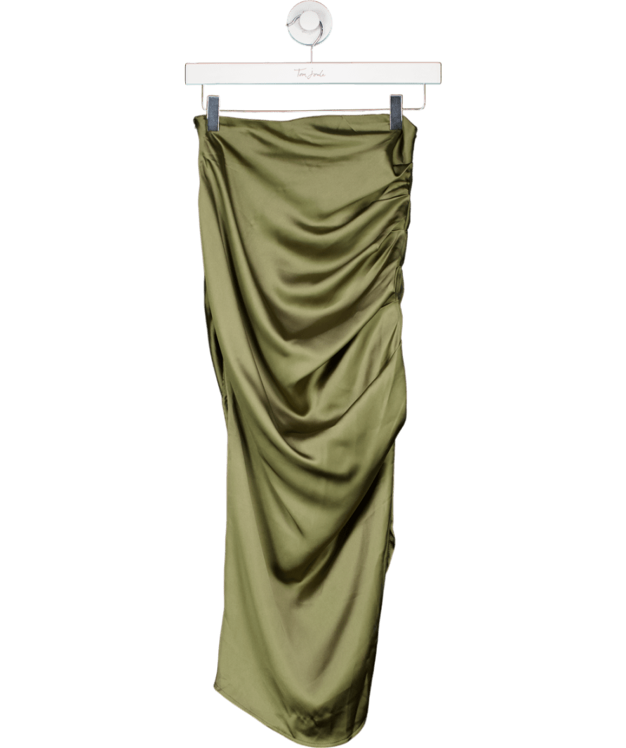 ASOS Green Satin Ruched Midi Skirt UK 8 - Reliked