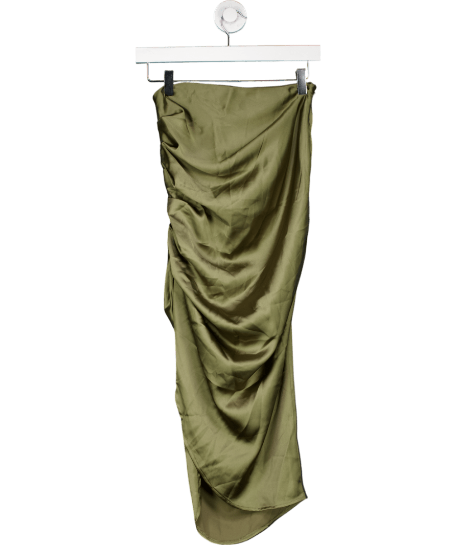ASOS Green Satin Ruched Midi Skirt UK 8 - Reliked
