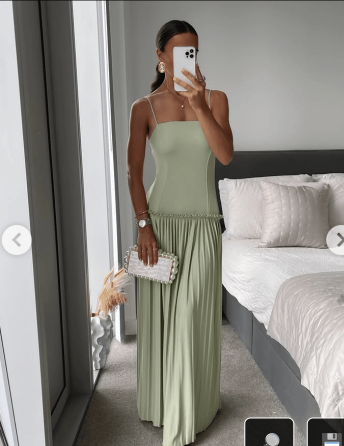 ASOS Green Square Neck Drop Waist Pleated Maxi Dress UK 6 - Reliked