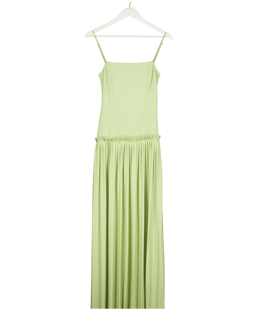 ASOS Green Square Neck Drop Waist Pleated Maxi Dress UK 6 - Reliked