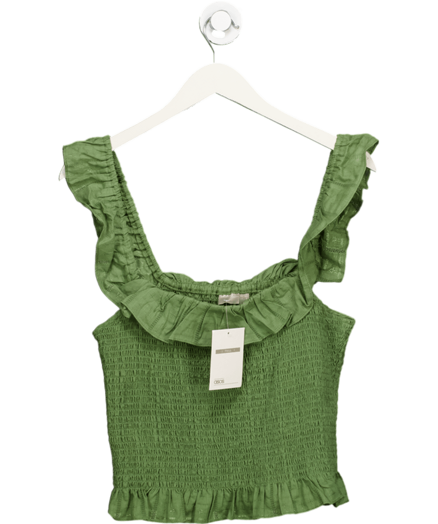 ASOS Green White Shirred Frill Sleeve Camisole - Tall UK 12 - Reliked