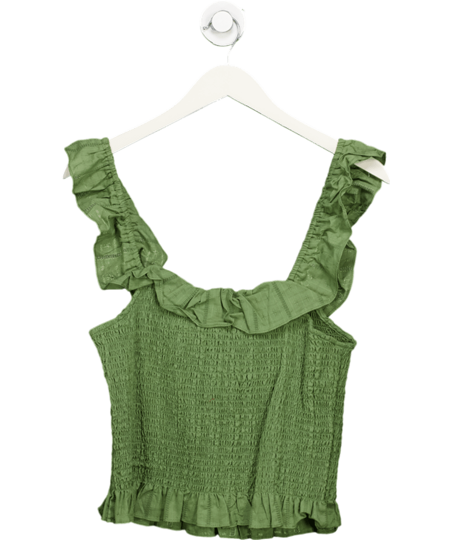 ASOS Green White Shirred Frill Sleeve Camisole - Tall UK 12 - Reliked