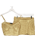 ASOS Metallic 2 - piece Co - ord Gold Thread Detail Mini Skirt ( Uk 12) And Top UK 8 - Reliked