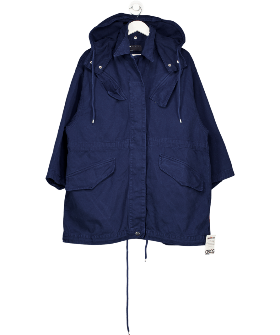 ASOS Navy Blue Cotton Drawstring Waist Coat UK S - Reliked