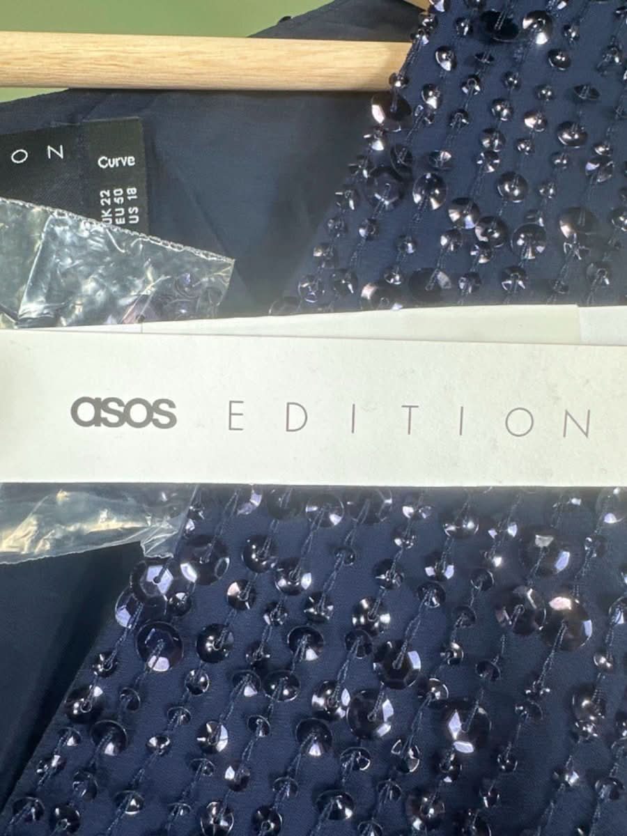 ASOS Navy Sequin Embellished Dress Curve UK 22 - Reliked
