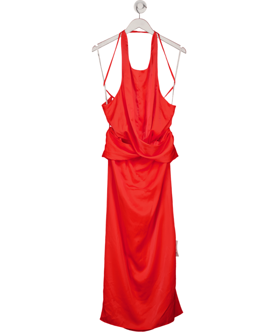 ASOS Orange Satin Ruched Halter Neck Maxi Dress UK 16 - Reliked