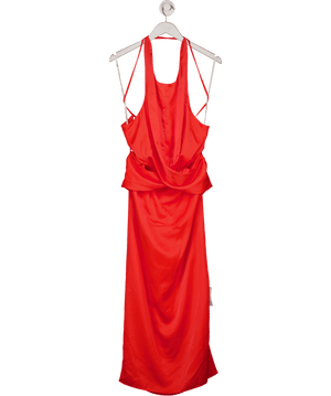 ASOS Orange Satin Ruched Halter Neck Maxi Dress UK 16