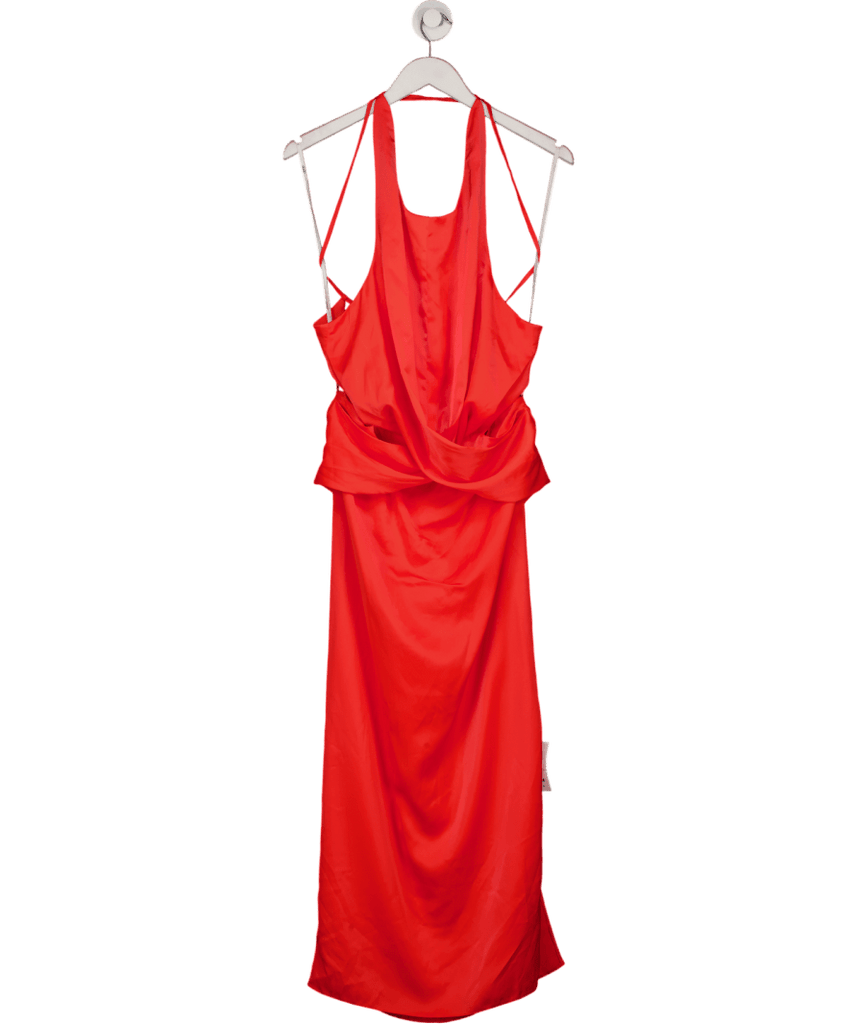 ASOS Orange Satin Ruched Halter Neck Maxi Dress UK 16