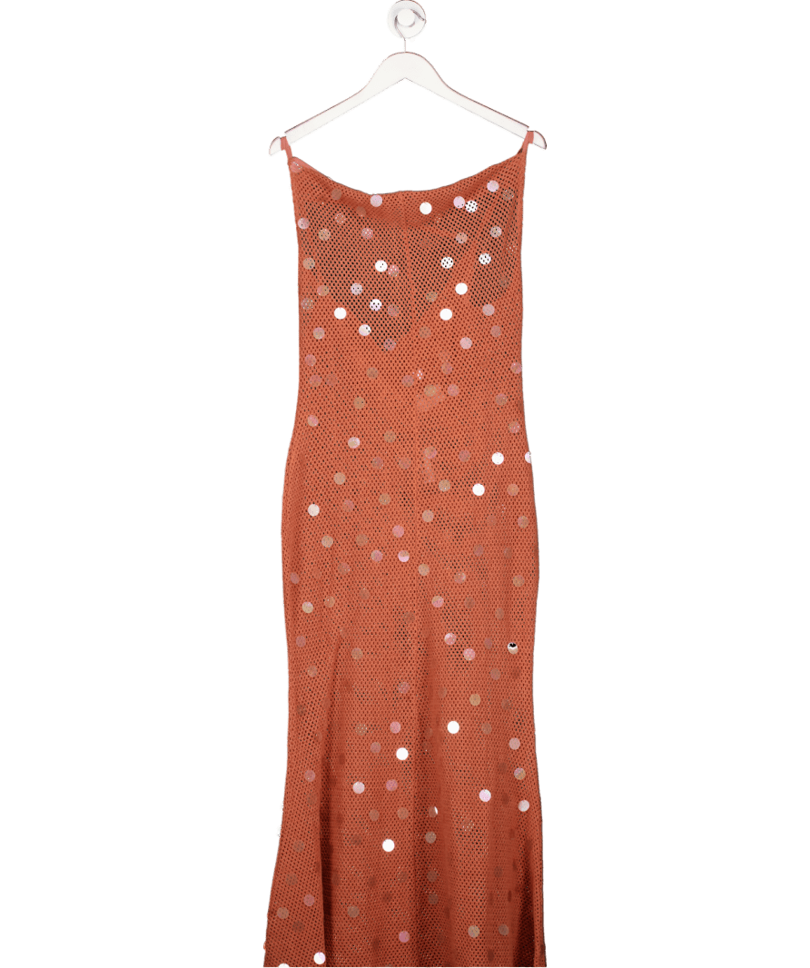 ASOS Pink Cowl Back Crochet Maxi Dress With Iridescent Sequin In Rust UK 6 - Reliked