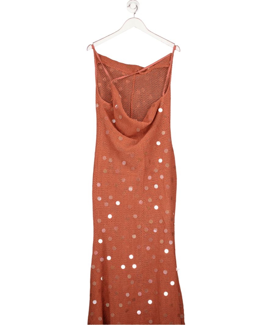 ASOS Pink Cowl Back Crochet Maxi Dress With Iridescent Sequin In Rust UK 6 - Reliked