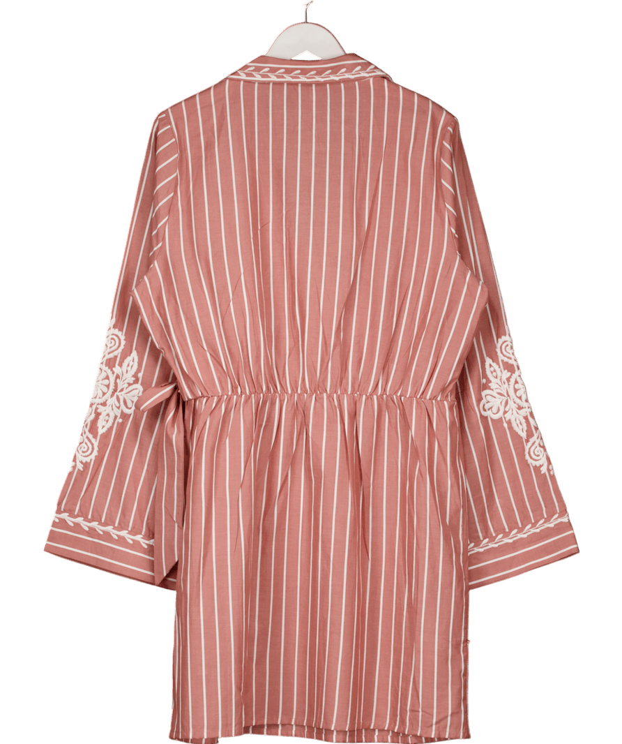 ASOS Red Curve Embroidered Wrap Shirt Mini Dress With Wide Cuff In Stripe UK 18 - Reliked