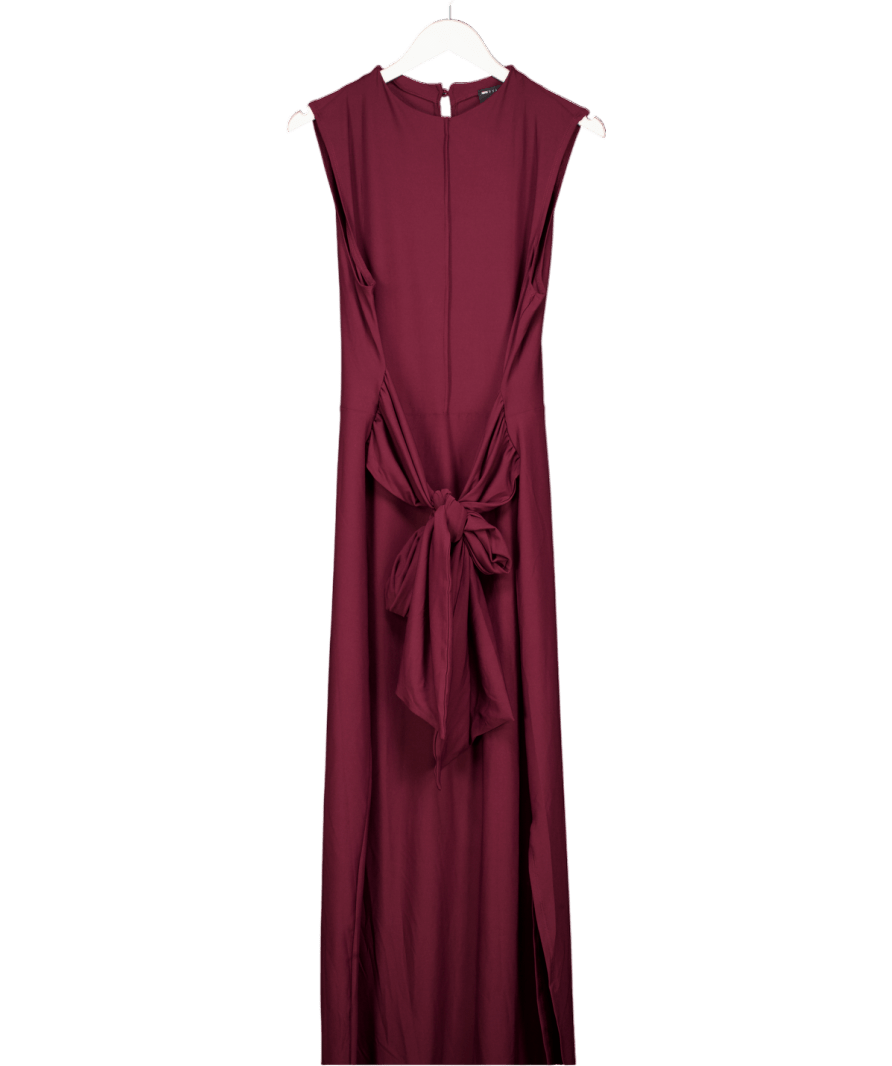 ASOS Red Premium Sleeveless Knot Front Maxi Dress In Burgundy UK 18 - Reliked