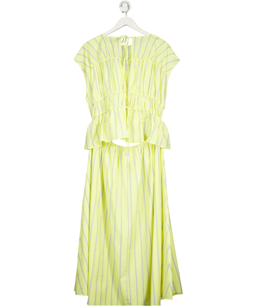 ASOS Ruched Panelled Midi Dress In Yellow Stripe UK 16 - Reliked