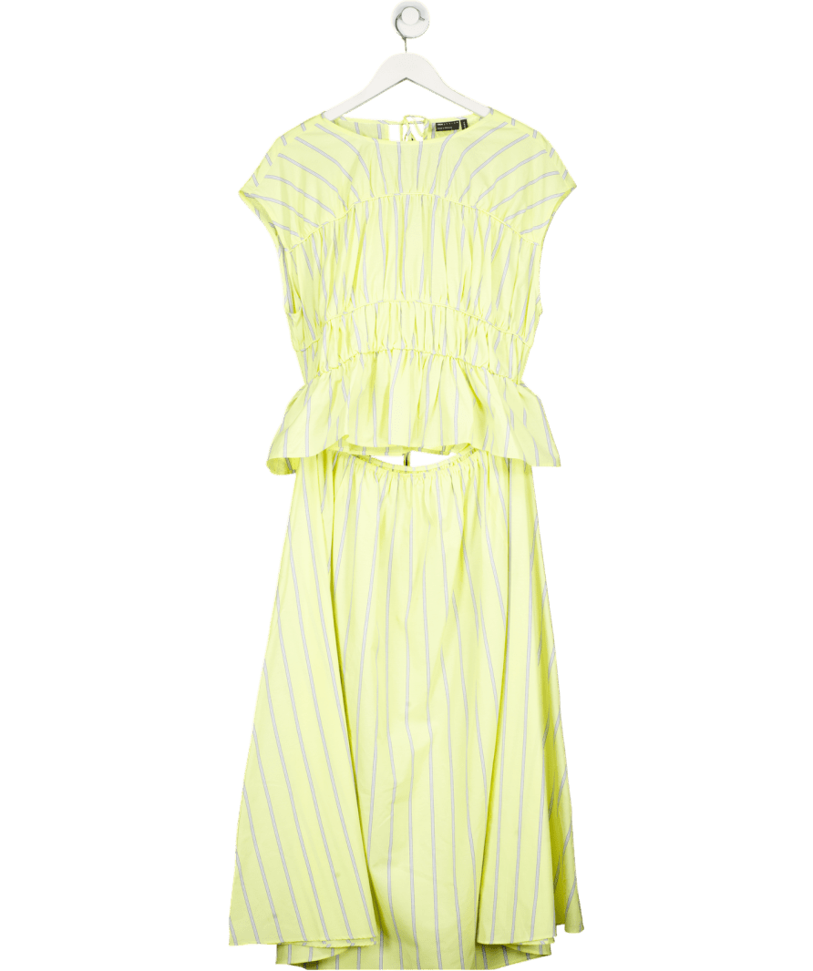 ASOS Ruched Panelled Midi Dress In Yellow Stripe UK 16 - Reliked
