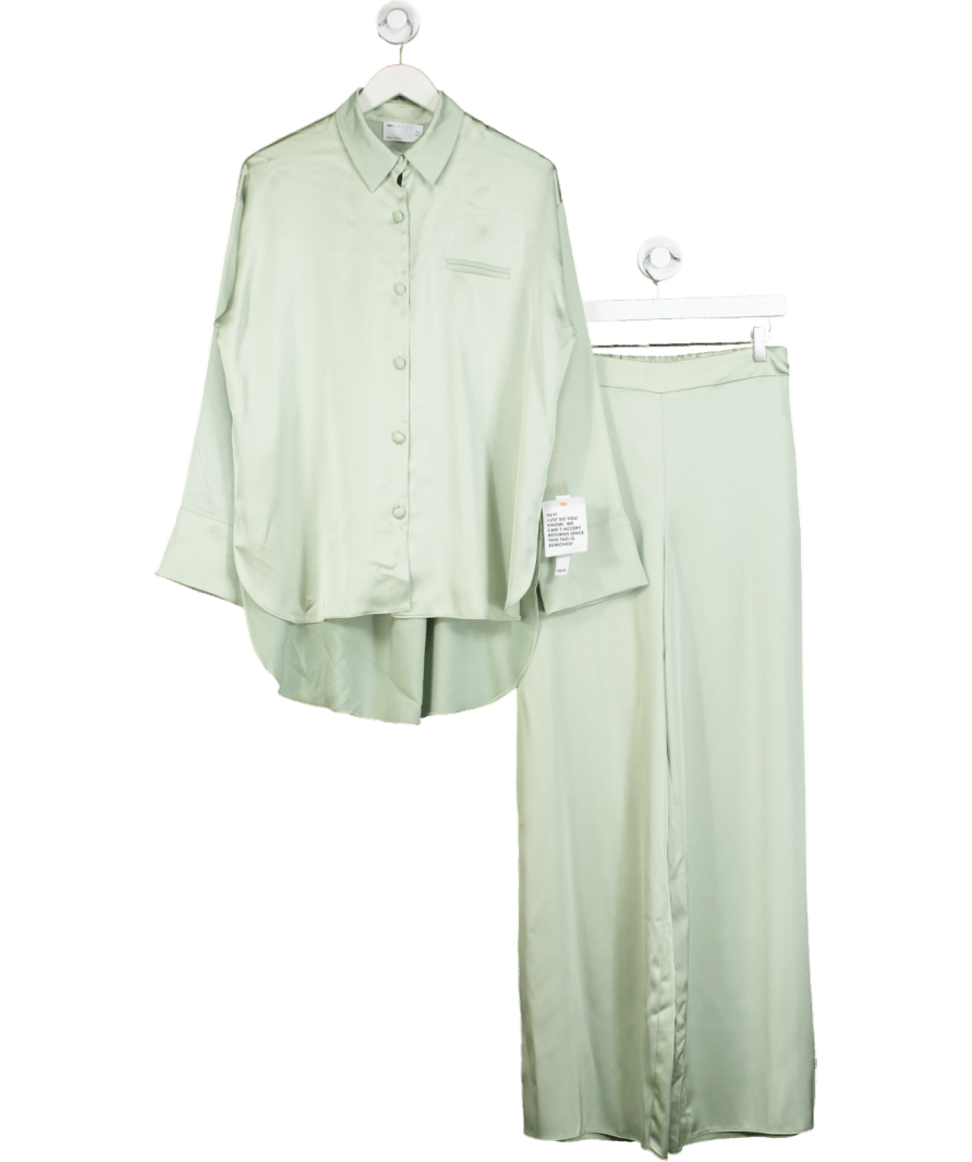 ASOS Satin Pyjama Shirt & Wide Leg Trouser Co - ord In Sage Green UK 8 - Reliked